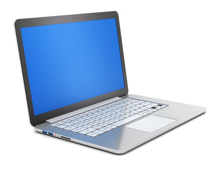 Laptop with blank screen, 3d render