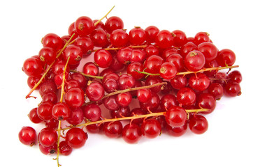 Bunch of fresh red currants on white background.