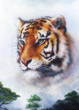 A beautiful  painting  tiger looking background