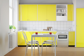 Gelbe Küchenzeile in kleiner Küche
