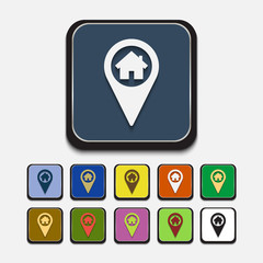 Stylish colored icons: marker home