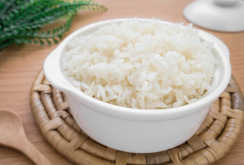 White steamed rice in bowl