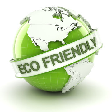 Eco friendly symbol with globe, 3d render