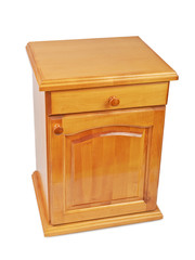 Wooden bedside nightstand isolated on a white background
