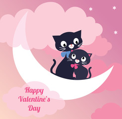 Card Valentines Day couple of lovers cats