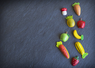 recreation of pieces of fruit and vegetables