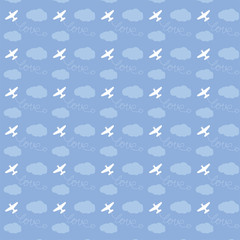 Airplane flying in the sky, love, seamless pattern