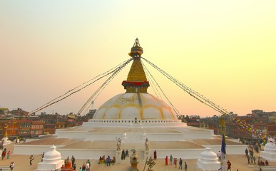 Sunset at the boudhanath stupa kathmandu nepal