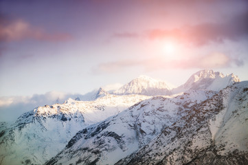 Winter mountains at sunset