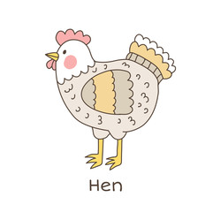 Funny cartoon hen, children illustration