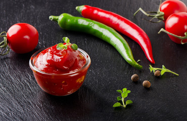 Fresh tomato sauce in a glass bowl