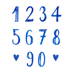 hand drawn watercolor numbers 