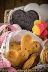 Valentine background with Fresh delicious cookies and