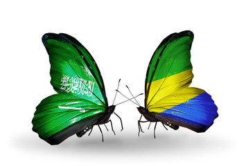 Two butterflies with flags Saudi Arabia and  Gabon