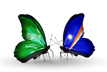 Two butterflies with flags Saudi Arabia and Marshall islands