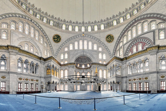 Interior of Nuruosmaniye Mosque in Istanbul, Turkey