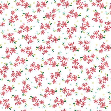 Cute Pink Vector Flowers Seamless Pattern