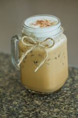 Fresh ice coffee in big glass