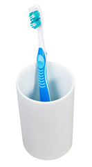 one blue tooth brush in ceramic glass