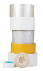 different adhesive tape rolls isolated on white