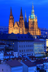 Night Prague City with the gothic Castle, Czech Republic