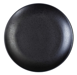 top view of black dinner plate isolated on white
