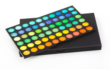 Makeup eye shadows with box isolated on white background