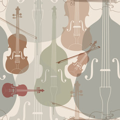 Fototapeta premium Music instruments seamless pattern. Stringed musical instrument silhouette seamless background