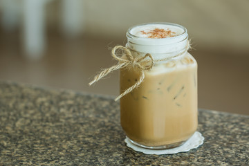 Fresh ice coffee in big glass