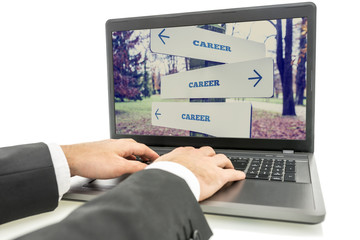 Businessman Looking for Career Online Using Laptop