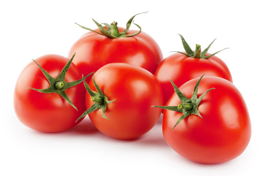 Five ripe red tomatoes