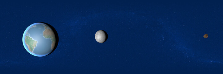 Terra luna e asteroide, spazio 2004 BL86