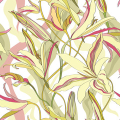 Floral seamless  pattern. Flourish lily background