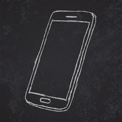 Hand drawn sketch of mobile phone outlined on blackboard