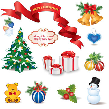 Christmas Icons set. Winter Objects. Merry Christmas and Happy New Year collection.