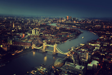 London aerial view with Tower Bridge, UK