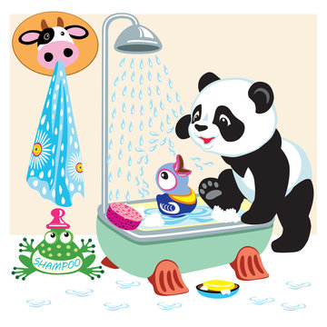 cartoon panda in the bathroom