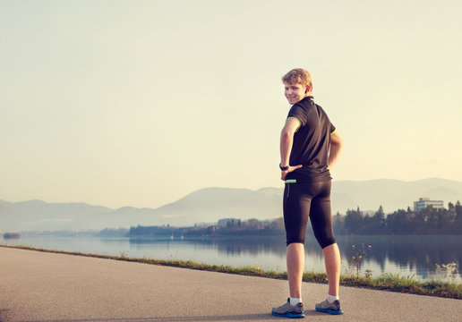 Young man runner before start