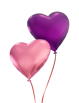 couple of colorful heart balloons, isolated 3d objects
