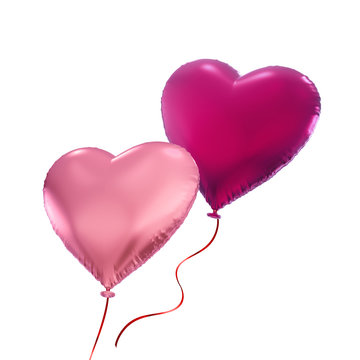 couple of colorful heart balloons, isolated 3d objects