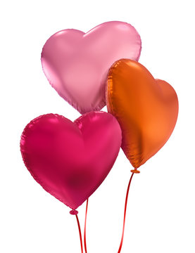 colorful Valentine balloon hearts, 3d objects isolated