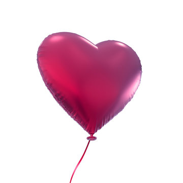 pink heart balloon, 3d object isolated on white background