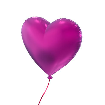 magenta Valentine's day heart balloon, 3d object isolated