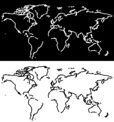 World map scribble outlines, black and white