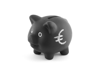 Black piggy bank with euro sign. Clipping path included.