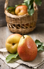 pears on wooden background