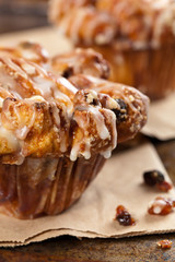 Cinnamon Raisin Muffins - Cobblestone. Selective focus.