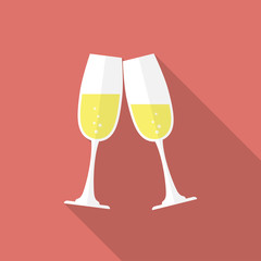 Glasses of champagne. Flat style icon