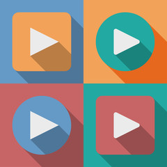 Set of play button icons with a long shadow