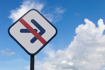 traffic sign of no turn right on blue sky background